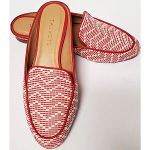 TALBOTS Slip-On Mule Red & Ivory Woven Chevron 7.5 Red Trim Leather Sole Classic